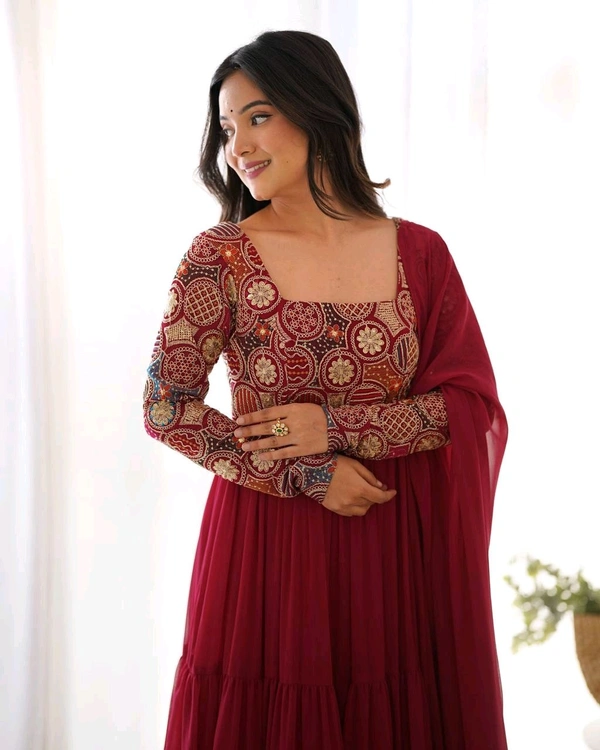 KRV DESIRE PURE SOFT FOX GEORGETTE FABRIC FULLY FLARE ANARKALI,WITH DUPPTA SET,PENT READY TO WEAR• NKB-65 - XL