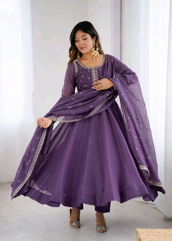 KRV DESIRE PREMIUM QUALITY PURE CRUNCHY SILK FABRIC FULLY FLARE ANARKALI GOWN,PENT WITH DUPPTA SET READY TO WEAR• NKB-64 - M