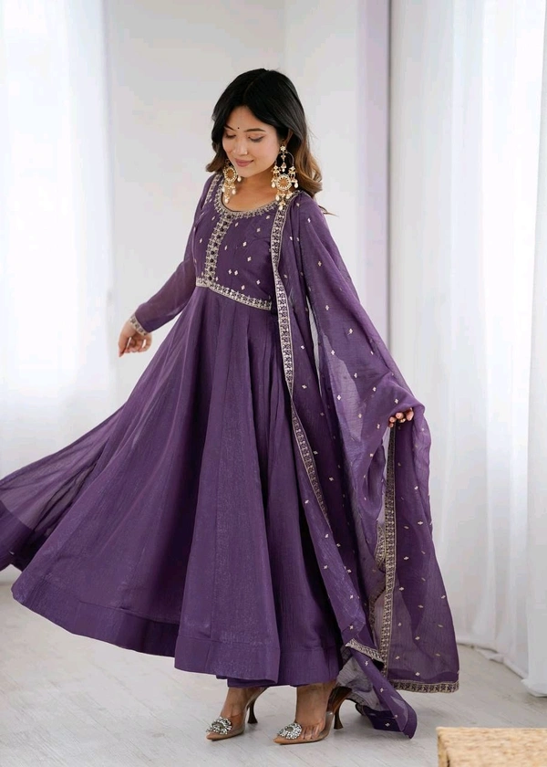 KRV DESIRE PREMIUM QUALITY PURE CRUNCHY SILK FABRIC FULLY FLARE ANARKALI GOWN,PENT WITH DUPPTA SET READY TO WEAR• NKB-64 - M