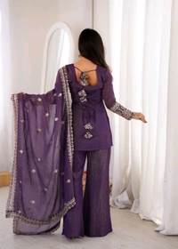 KRV DESIRE CRUNCHY SILK FABRIC WITH EMBROIDERY SEQUENCE AND JARI WORK,TOP WITH DUPPTA SET,BELL BOTTOM PENT READY TO WEAR•KB-301 - S