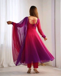 PURE SOFT FOX GEORGETTE MOST TRENDY PADDING FABRIC FULLY FLARE ANARKALI,WITH DUPPTA SET,PENT READY TO WEAR• NKB-51 - Dark pink, M