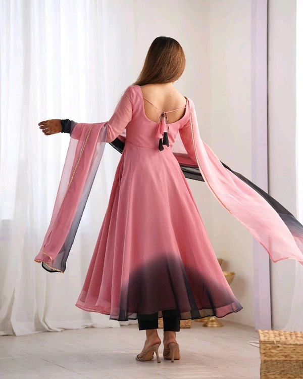 PURE SOFT FOX GEORGETTE MOST TRENDY PADDING FABRIC FULLY FLARE ANARKALI,WITH DUPPTA SET,PENT READY TO WEAR• NKB-51 - Onion Pink, S