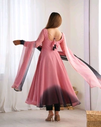 PURE SOFT FOX GEORGETTE MOST TRENDY PADDING FABRIC FULLY FLARE ANARKALI,WITH DUPPTA SET,PENT READY TO WEAR• NKB-51 - Onion Pink, M