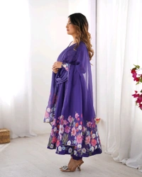 SOFT ORGANJA SILK FABRIC FULLY FLAIR KALI PATTERN AND CANVAS PATTA WITH DUPPTA SET• NKB-25 - Blue, L