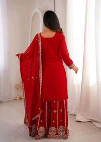 PURE FOX GEORGETTE FABRIC TOP WITH DUPATTA SET,SHARARA READY TO WEAR• NKB-77 - Red, S