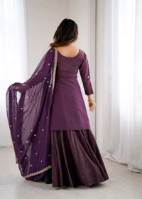 HIGH PREMIUM QUALITY PURE ROMANSHIMMER CHANDERI SILK FABRIC KURTA WITH FULLY FLARE LAHENGA WITH DUPPTA SET•NKB-74 - Pigment Indigo, M