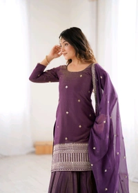 HIGH PREMIUM QUALITY PURE ROMANSHIMMER CHANDERI SILK FABRIC KURTA WITH FULLY FLARE LAHENGA WITH DUPPTA SET•NKB-74 - Pigment Indigo, M