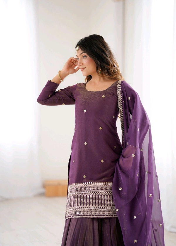 HIGH PREMIUM QUALITY PURE ROMANSHIMMER CHANDERI SILK FABRIC KURTA WITH FULLY FLARE LAHENGA WITH DUPPTA SET•NKB-74 - Pigment Indigo, M