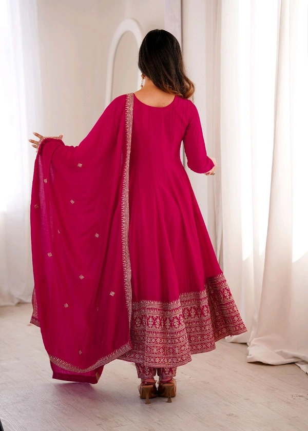 PREMIUM QUALITY PURE BLOOMING VICHITRA SILK FABRIC FULLY FLARE GOWN,WITH DUPATTA WITH PENT FULL SET•NKB-75 - pink, XXL