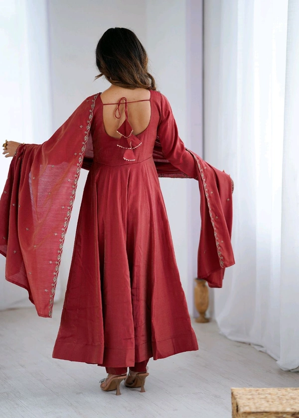 PURE ROMANSHIMMER CHANDERI SILK FABRIC FULLY FLAIR ANARKALI,WITH DUPPTA SET,PENT READY TO WEAR•NKB-62
- Maroon, S