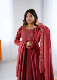 PURE ROMANSHIMMER CHANDERI SILK FABRIC FULLY FLAIR ANARKALI,WITH DUPPTA SET,PENT READY TO WEAR•NKB-62
- Maroon, XXL