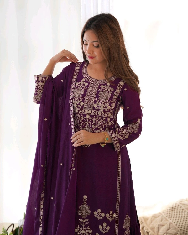 PURE CHINNON SILK FABRIC TOP WITH DUPPTA SET,SHARARA READY TO WEAR•NKB-73
- Clairvoyant, L
