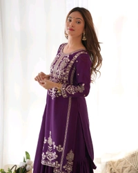 PURE CHINNON SILK FABRIC TOP WITH DUPPTA SET,SHARARA READY TO WEAR•NKB-73
- Clairvoyant, L