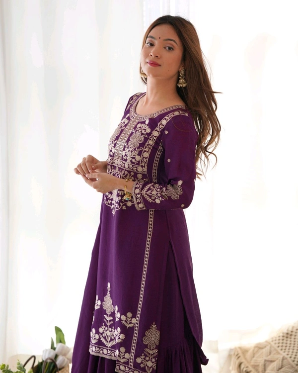 PURE CHINNON SILK FABRIC TOP WITH DUPPTA SET,SHARARA READY TO WEAR•NKB-73
- Clairvoyant, L