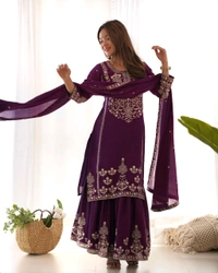 PURE CHINNON SILK FABRIC TOP WITH DUPPTA SET,SHARARA READY TO WEAR•NKB-73
- Clairvoyant, XL