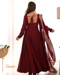 ROMANSILK CHANDERI FABRIC FULLY FLARE ANARKALI,WITH DUPPTA SET,PENT READY TO WEAR•NKB-40 - maroon, M