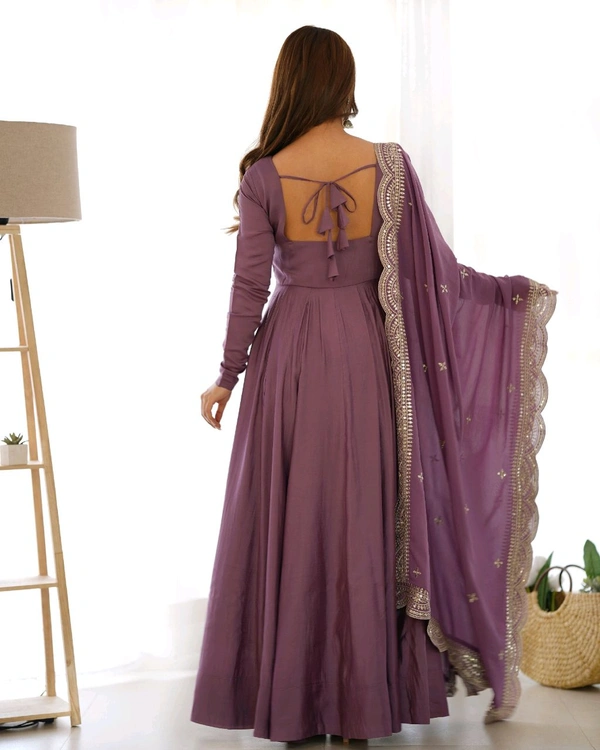 ROMANSILK CHANDERI FABRIC FULLY FLARE ANARKALI,WITH DUPPTA SET,PENT READY TO WEAR•NKB-40 - Wisteria, S