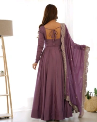 ROMANSILK CHANDERI FABRIC FULLY FLARE ANARKALI,WITH DUPPTA SET,PENT READY TO WEAR•NKB-40 - Wisteria, XL