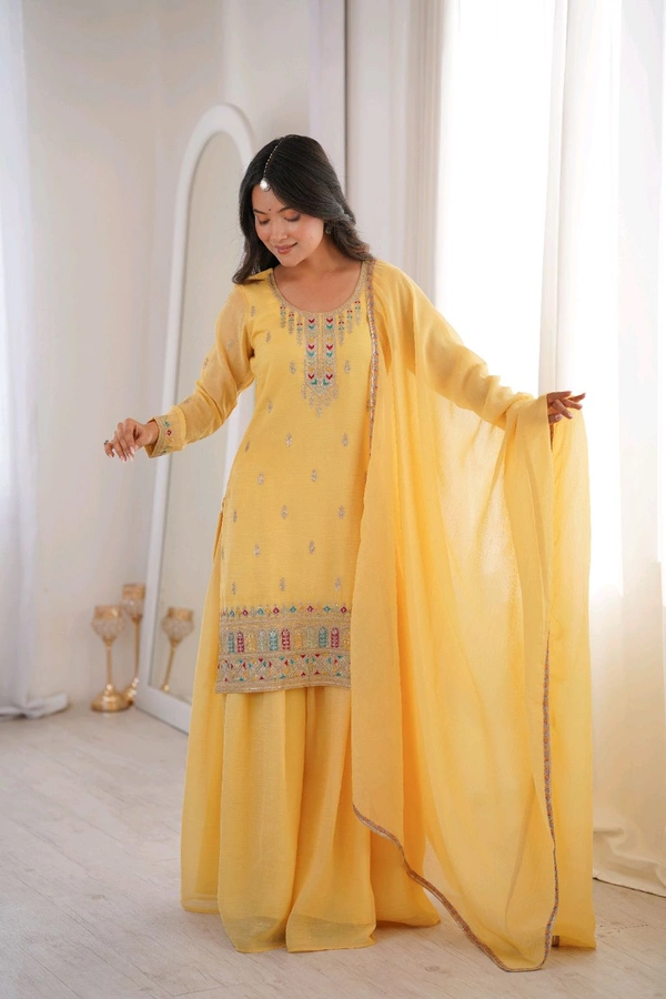 PURE SOFT CRUNCHY SILK FABRIC TOP,SHARARA WITH DUPATTA SET READY TO WEAR•NKB-70