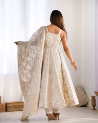 FULLY FLARE KALI PATTERN AND CANVAS PATTA WITH DUPPTA SET,PENT READY TO WEAR•NKB-68 - White, XXL