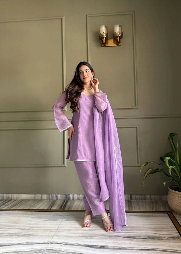 FARSHI SALWAR SUIT CRUNCHY SILK FABRIC WITH SIROSKI WORK,TOP WITH DUPPTA SET,SALWAR READY TO WEAR• KB-297 - Purple, XXL