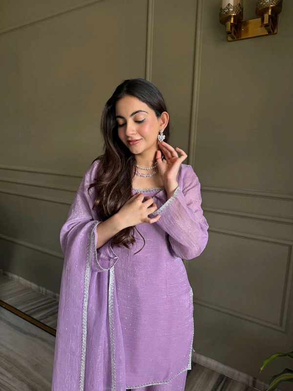FARSHI SALWAR SUIT CRUNCHY SILK FABRIC WITH SIROSKI WORK,TOP WITH DUPPTA SET,SALWAR READY TO WEAR• KB-297 - Purple, XXL