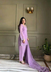 FARSHI SALWAR SUIT CRUNCHY SILK FABRIC WITH SIROSKI WORK,TOP WITH DUPPTA SET,SALWAR READY TO WEAR• KB-297 - Purple, XXL