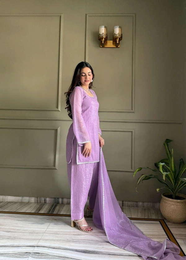 FARSHI SALWAR SUIT CRUNCHY SILK FABRIC WITH SIROSKI WORK,TOP WITH DUPPTA SET,SALWAR READY TO WEAR• KB-297 - Purple, XXL