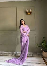 FARSHI SALWAR SUIT CRUNCHY SILK FABRIC WITH SIROSKI WORK,TOP WITH DUPPTA SET,SALWAR READY TO WEAR• KB-297 - Purple, XXL