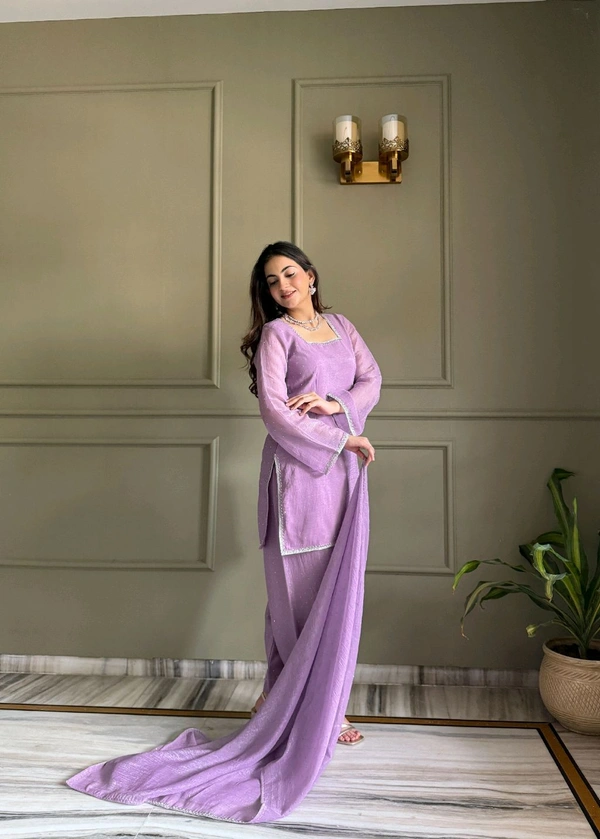 FARSHI SALWAR SUIT CRUNCHY SILK FABRIC WITH SIROSKI WORK,TOP WITH DUPPTA SET,SALWAR READY TO WEAR• KB-297 - Purple, XXL