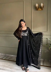 PURE FOX GEORGETTE FABRIC FULLY FLARE ANARKALI WITH KOTI,DUPATTA SET,PENT READY TO WEAR•KB-299 - Black, XL
