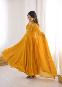 GEORGETTE ANARKALI GOWN DUPPTA FULL SET READY TO WEAR•KB-291
- Yellow, XL