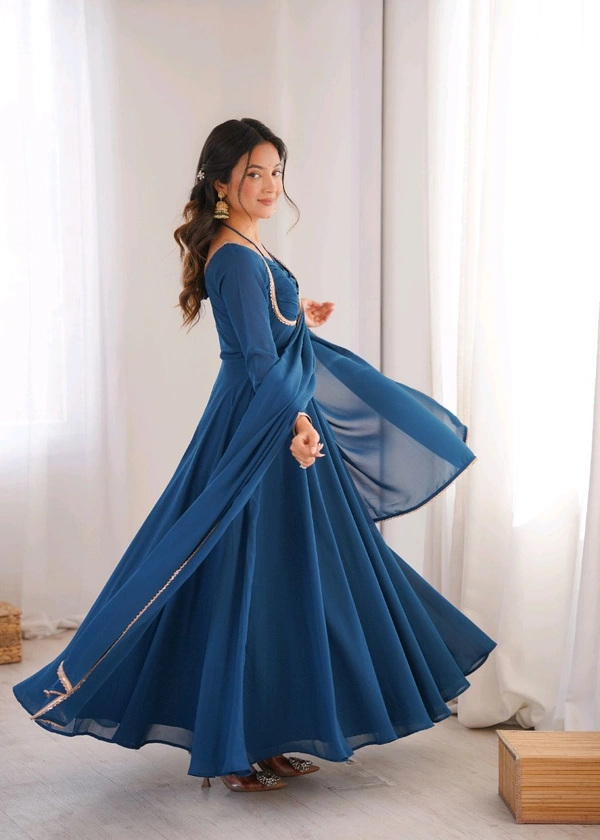 GEORGETTE ANARKALI GOWN DUPPTA FULL SET READY TO WEAR•KB-291
- Teal blue, S