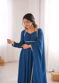 GEORGETTE ANARKALI GOWN DUPPTA FULL SET READY TO WEAR•KB-291
- Teal blue, L