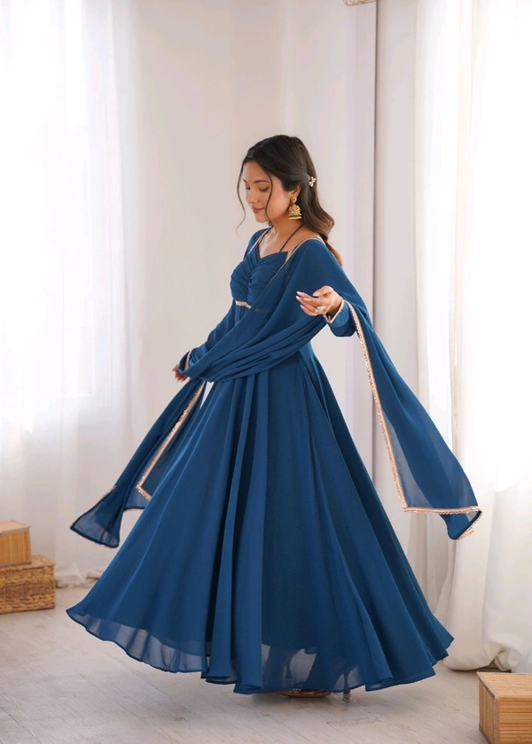 GEORGETTE ANARKALI GOWN DUPPTA FULL SET READY TO WEAR•KB-291
- Teal blue, L