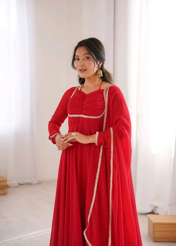 GEORGETTE ANARKALI GOWN DUPPTA FULL SET READY TO WEAR•KB-291
- Red, XXL