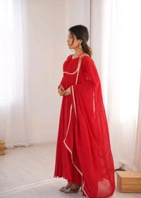 GEORGETTE ANARKALI GOWN DUPPTA FULL SET READY TO WEAR•KB-291
- Red, XXL