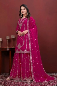 New Designer Embroidered Fendy Sharara Suit With Sequence Embroidered Work• FE-139 - pink, S