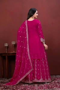 New Designer Embroidered Fendy Sharara Suit With Sequence Embroidered Work• FE-139 - pink, M