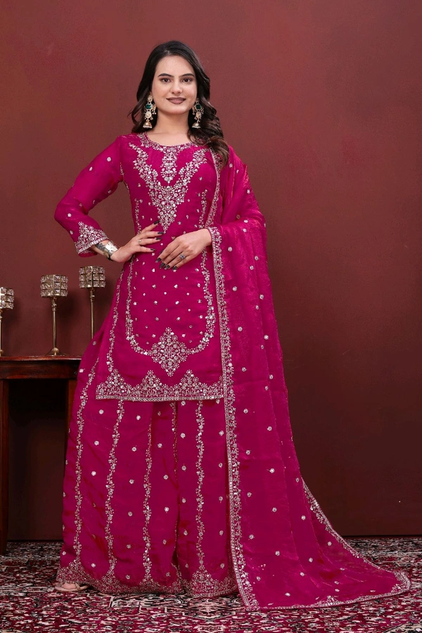 New Designer Embroidered Fendy Sharara Suit With Sequence Embroidered Work• FE-139 - pink, L