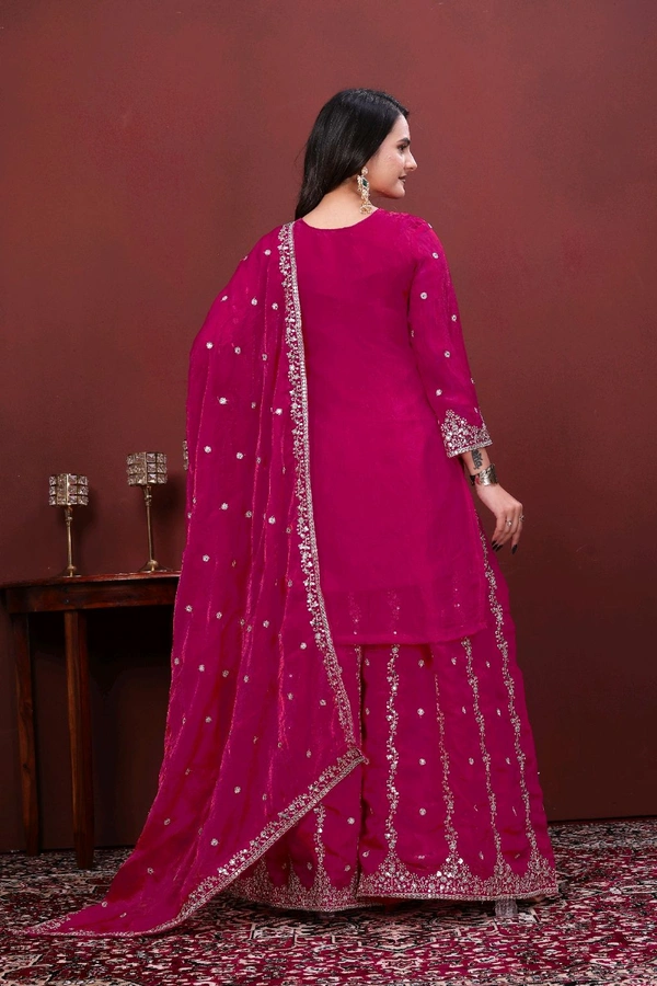 New Designer Embroidered Fendy Sharara Suit With Sequence Embroidered Work• FE-139 - pink, L
