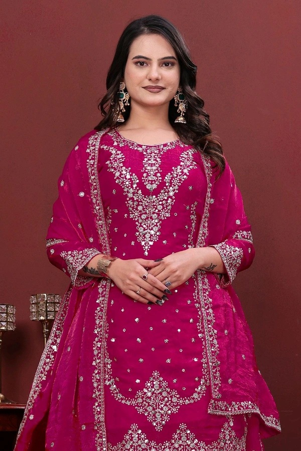 New Designer Embroidered Fendy Sharara Suit With Sequence Embroidered Work• FE-139 - pink, L