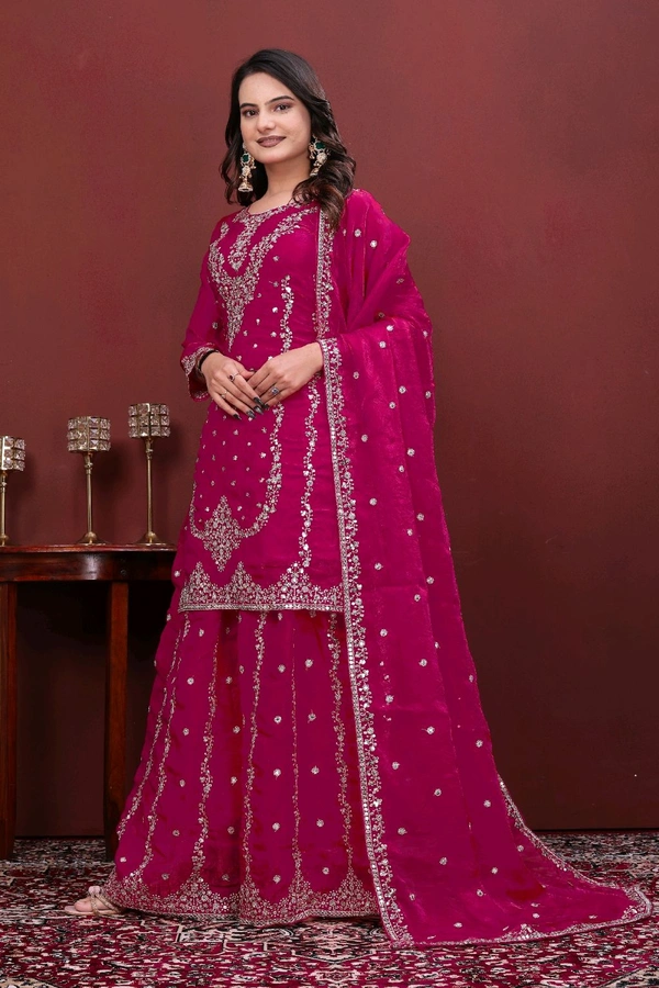 New Designer Embroidered Fendy Sharara Suit With Sequence Embroidered Work• FE-139 - pink, L