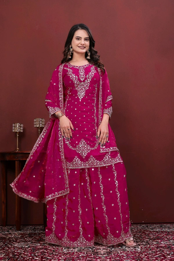 New Designer Embroidered Fendy Sharara Suit With Sequence Embroidered Work• FE-139 - pink, L