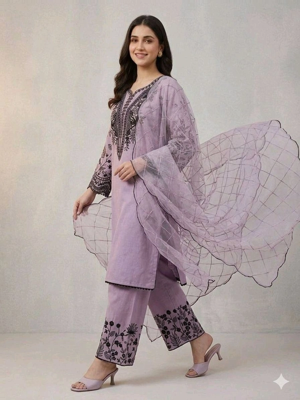 BEAUTIFUL SEQUENCE EMBROIDERED TOP , PLAZZO WITH DUPATTA• LG-2101 - Blue Chalk, M
