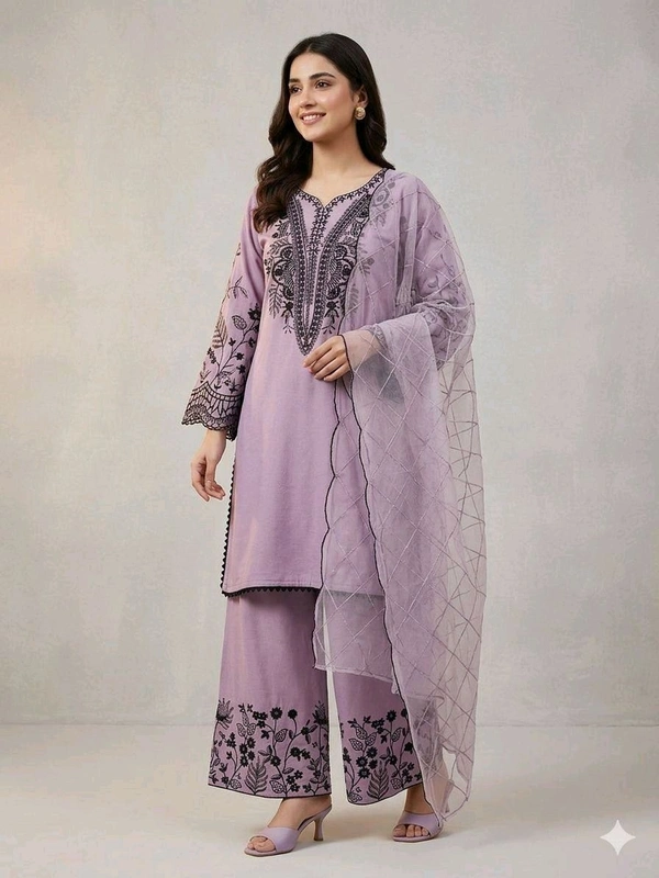 BEAUTIFUL SEQUENCE EMBROIDERED TOP , PLAZZO WITH DUPATTA• LG-2101 - Blue Chalk, XL