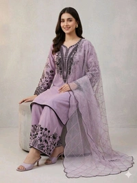BEAUTIFUL SEQUENCE EMBROIDERED TOP , PLAZZO WITH DUPATTA• LG-2101 - Blue Chalk, XXL