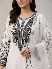 BEAUTIFUL SEQUENCE EMBROIDERED TOP , PLAZZO WITH DUPATTA• LG-2101 - White, M