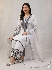 BEAUTIFUL SEQUENCE EMBROIDERED TOP , PLAZZO WITH DUPATTA• LG-2101 - White, M