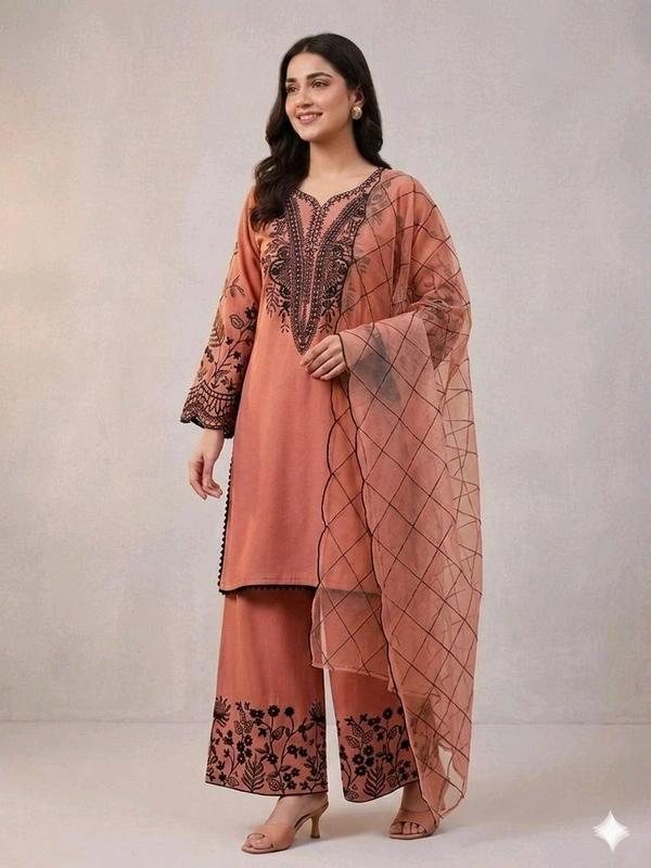 BEAUTIFUL SEQUENCE EMBROIDERED TOP , PLAZZO WITH DUPATTA• LG-2101 - Orange, XXL
